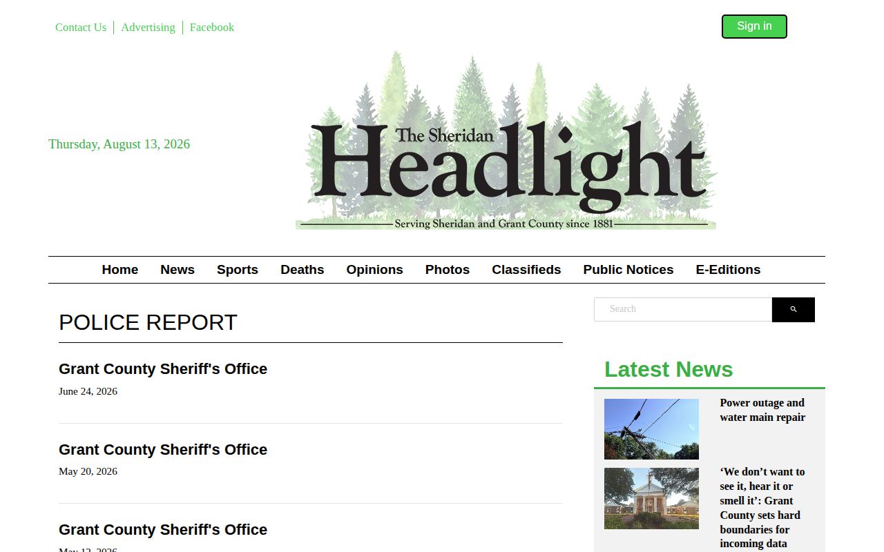 Grant County Police Report news archive for arrest and court records