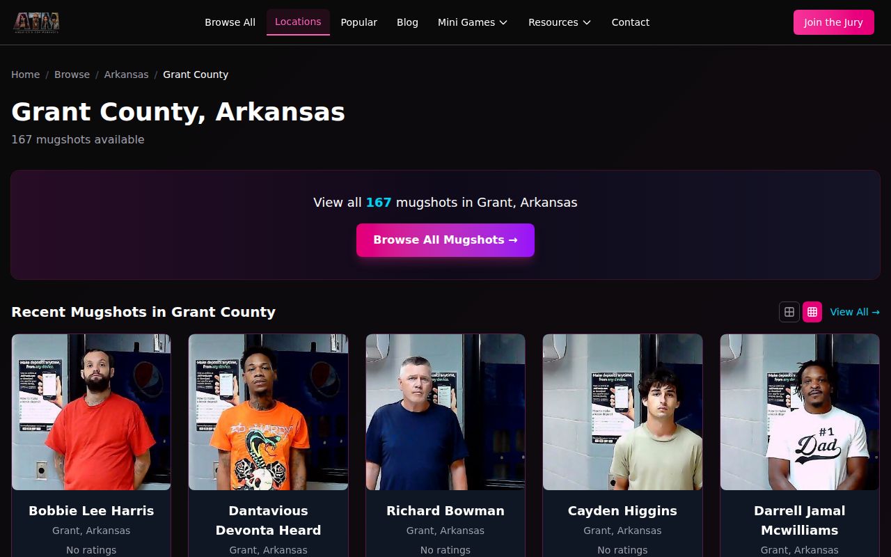 Unofficial America's Top Mugshots Grant County Arkansas arrest listing page